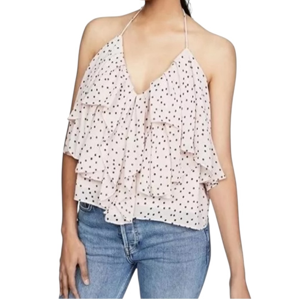 WAYF pink black polka dot cami halter top neck layered summer party size S